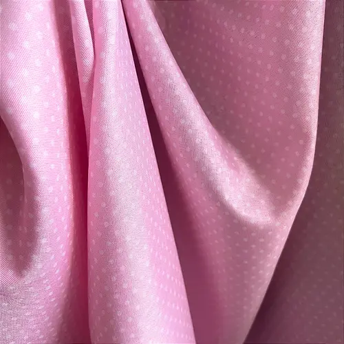 Tricoline Estampado Poliéster - Poá Branco Fundo Rosa - 1,50m de Largura
