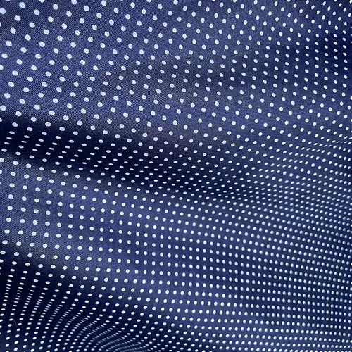 Tricoline Estampado Poliéster - Poá Branco Fundo Azul Marinho - 1,50m de Largura