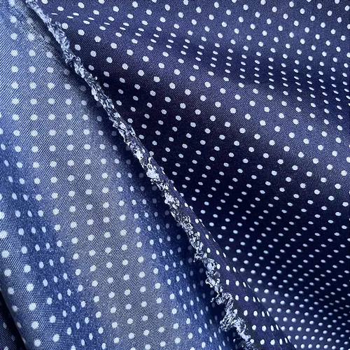 Tricoline Estampado Poliéster - Poá Branco Fundo Azul Marinho - 1,50m de Largura