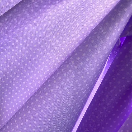Tricoline Estampado Poliéster - Poá Branco Fundo Lilás - 1,50m de Largura