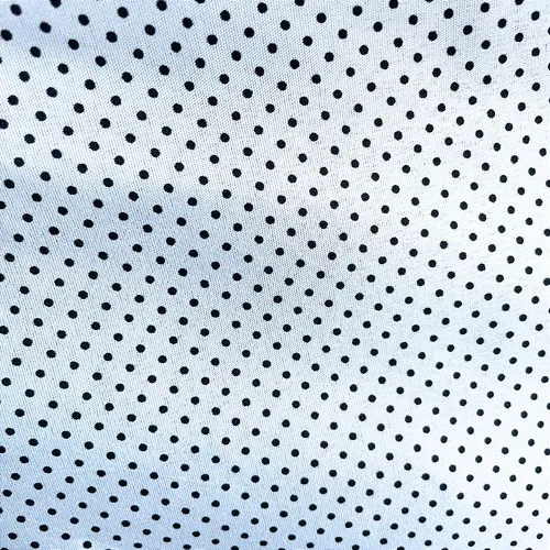 Tricoline Estampado Poliéster - Poá Preto Fundo Branco - 1,50m de Largura