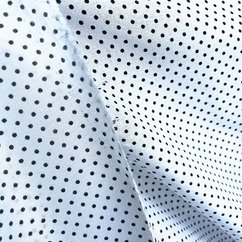 Tricoline Estampado Poliéster - Poá Preto Fundo Branco - 1,50m de Largura