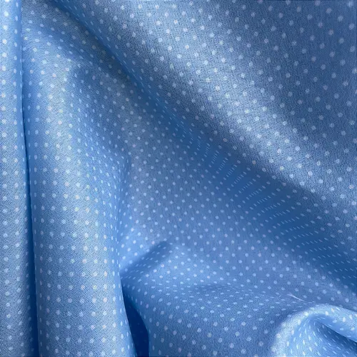 Tricoline Estampado Poliéster - Poá Branco Fundo Azul - 1,50m de Largura