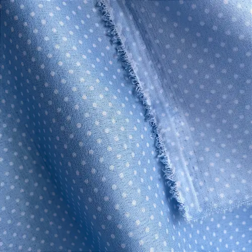 Tricoline Estampado Poliéster - Poá Branco Fundo Azul - 1,50m de Largura