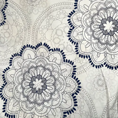 Percal 300 Fios Estampado Poliéster - Geométrico Azul e Branco - 2,50m de Largura