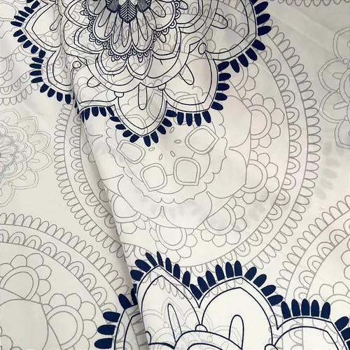 Percal 300 Fios Estampado Poliéster - Geométrico Azul e Branco - 2,50m de Largura