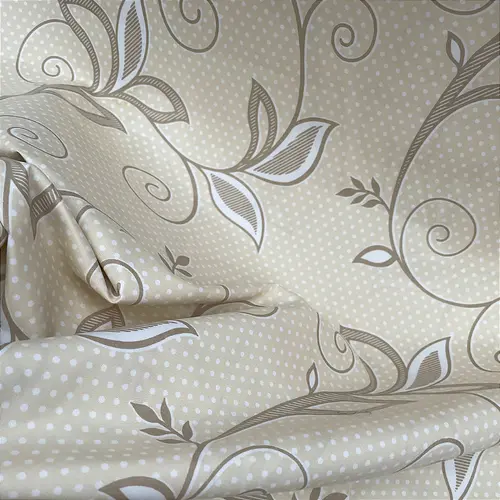 Percal 300 Fios Estampado Poliéster - Folhagem Circular Bege - 2,50m de Largura
