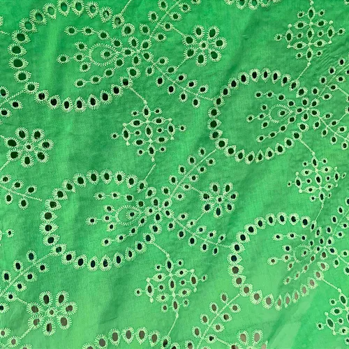 Laise Bordado 100% Algodão - Bolha Floral Verde - 1,40m de Largura