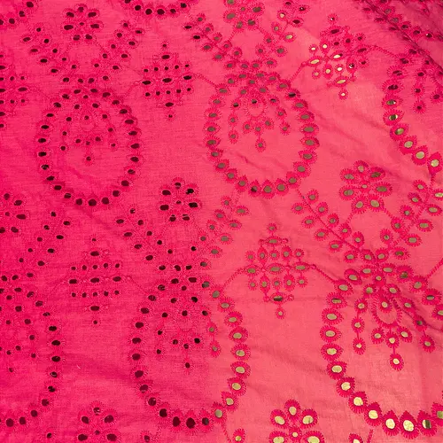 Laise Bordado 100% Algodão - Bolha Floral Pink - 1,40m de Largura