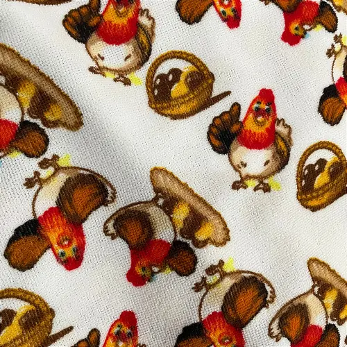 Atoalhado Estampado Felpudo - Galinhas - 1,47m de Largura
