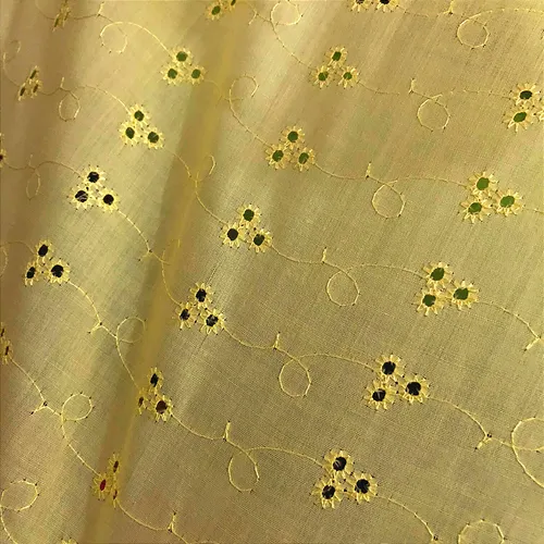 Laise Bordado 100% Poliéster - Amarelo - 1,45m de Largura