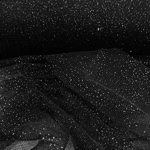 Tule Glitter - Preto Brilho Prata - 1,47m de Largura
