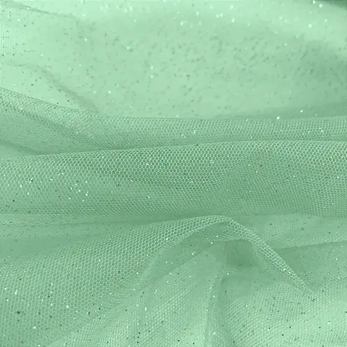 Tule Glitter - Verde Menta - 1,47m de Largura