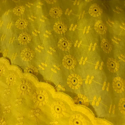 Laise Bordado 100% Algodão - Geométrica Amarelo - 1,40m de Largura