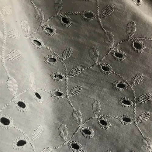 Laise Bordado 100% Algodão - Ramagem Cinza - 1,40m de Largura