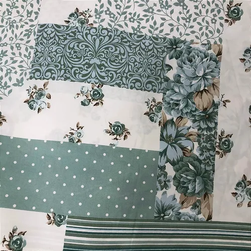 Percal 300 Fios Estampado Poliéster - Patchwork Floral Verde - 2,50m de Largura