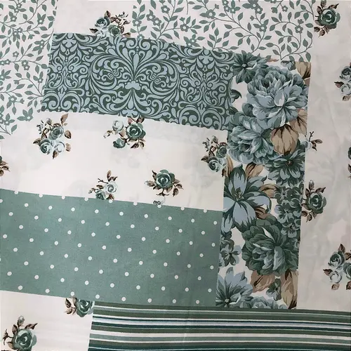 Percal 300 Fios Estampado Poliéster - Patchwork Floral Verde - 2,50m de Largura