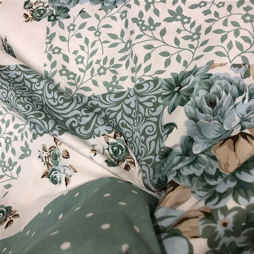 Percal 300 Fios Estampado Poliéster - Patchwork Floral Verde - 2,50m de Largura