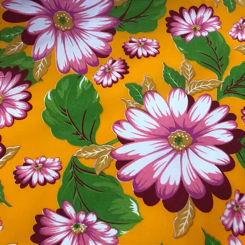 Tecido Chita Poliéster - Flor Fundo Laranja - 1,50m de Largura