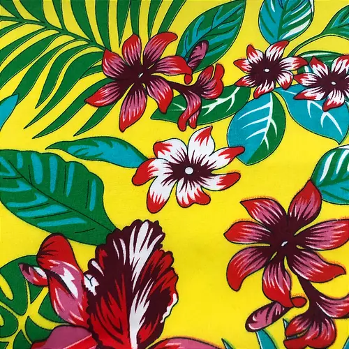 Tecido Chita Poliéster - Flor Fundo Amarelo - 1,50m de Largura