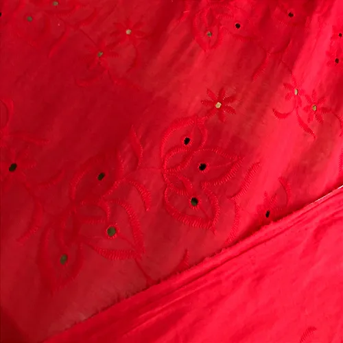 Laise Bordado 100% Algodão - Floral Vermelho - 1,40m de Largura