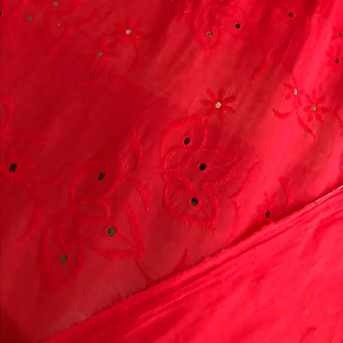 Laise Bordado 100% Algodão - Floral Vermelho - 1,40m de Largura