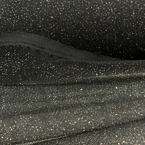 Tule Glitter - Preto Glitter Dourado - 1,47m de Largura