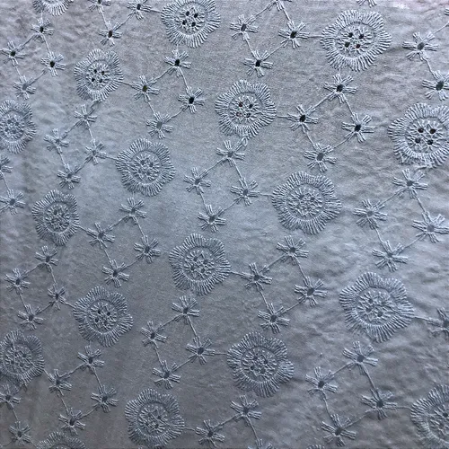 Laise Bordado 100% Algodão - Geométrica Azul Claro - 1,40m de Largura