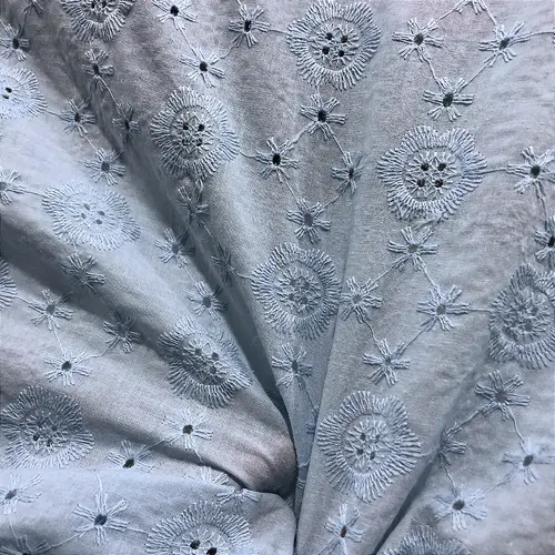 Laise Bordado 100% Algodão - Geométrica Azul Claro - 1,40m de Largura