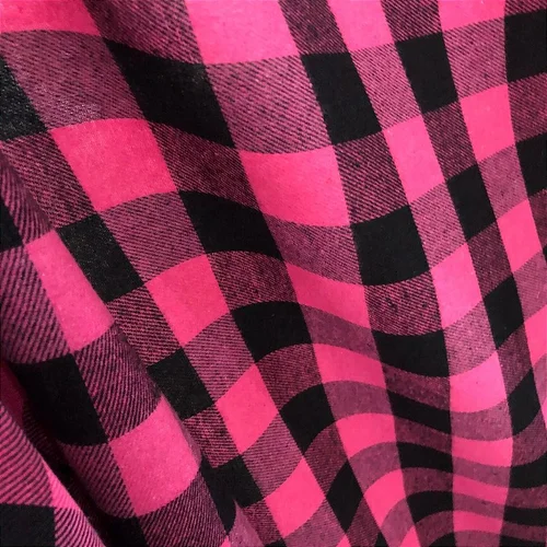 Flanela Xadrez Cachá - Rosa Pink e Preto