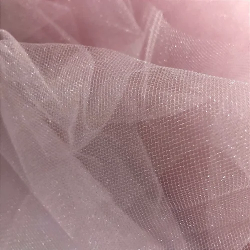 Tecido Tule com Brilho - Rosa Claro - 3,20m de Largura