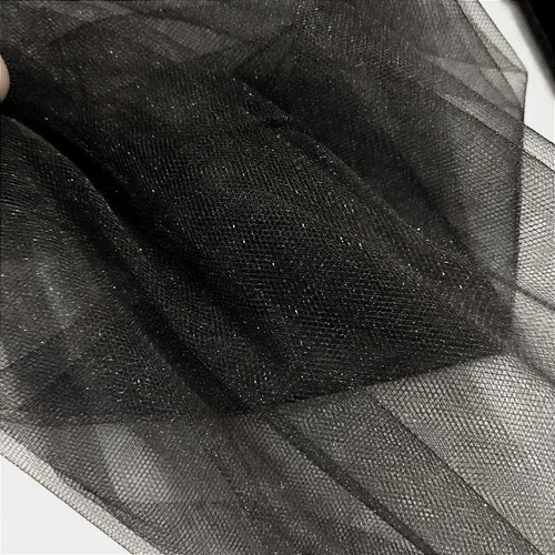 Tecido Tule com Brilho - Preto - 3,20m de Largura