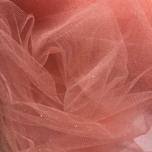 Tecido Tule com Brilho - Salmão - 3,20m de Largura