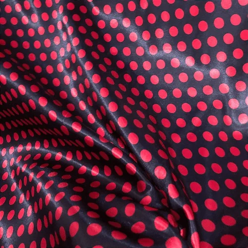 Cetim Estampado - Poá Médio Bolinha Vermelha Fundo Preto