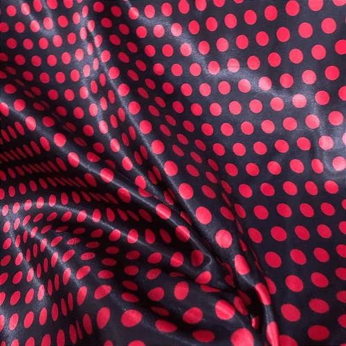 Cetim Estampado - Poá Médio Bolinha Vermelha Fundo Preto