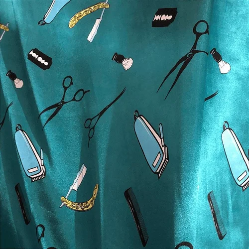 Cetim Estampado - Tesoura e Navalha Fundo Verde