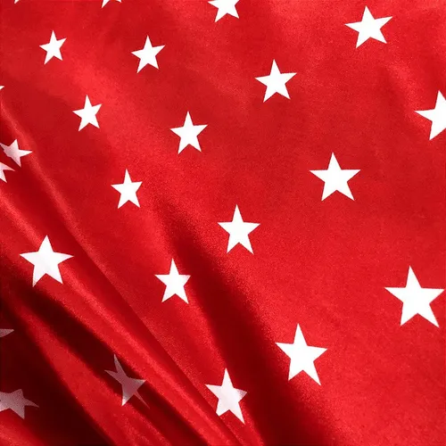 Cetim Estampado - Estrelas Fundo Vermelho