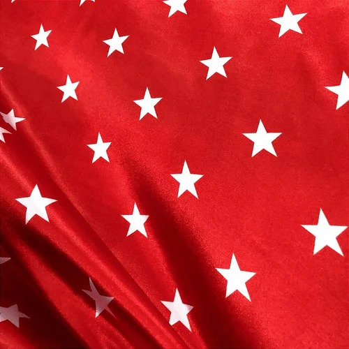 Cetim Estampado - Estrelas Fundo Vermelho