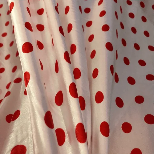 Cetim Estampado - Poá Médio Bolinha Vermelha Fundo Branco