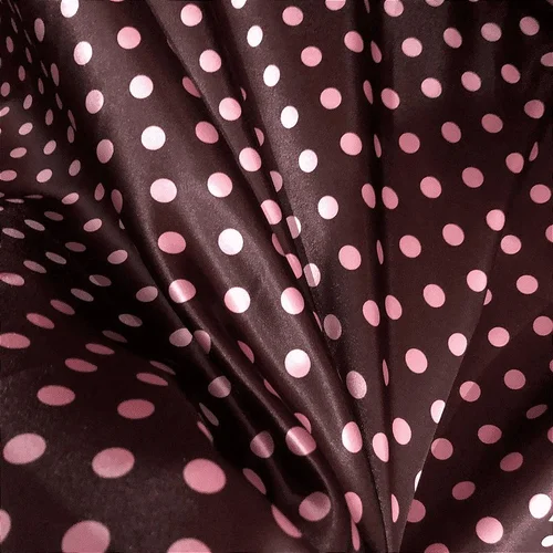 Cetim Estampado - Poá Médio Bolinha Rosa Fundo Marrom