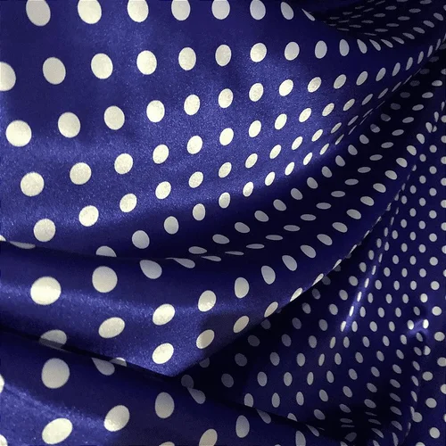 Cetim Estampado - Poá Médio Bolinha Branca Fundo Azul Royal