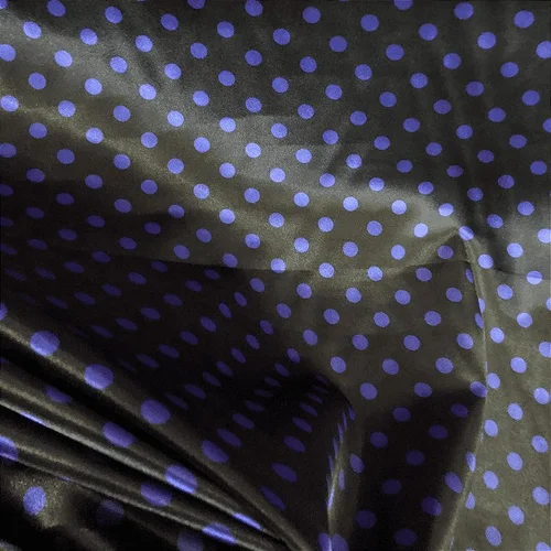 Cetim Estampado - Poá Médio Bolinha Azul Royal Fundo Preto