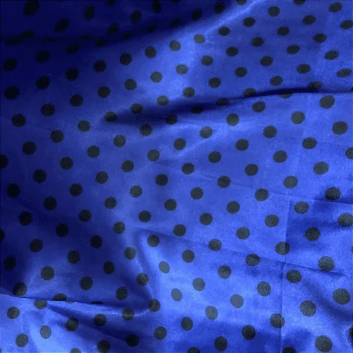 Cetim Estampado - Poá Médio Bolinha Preta Fundo Azul Royal