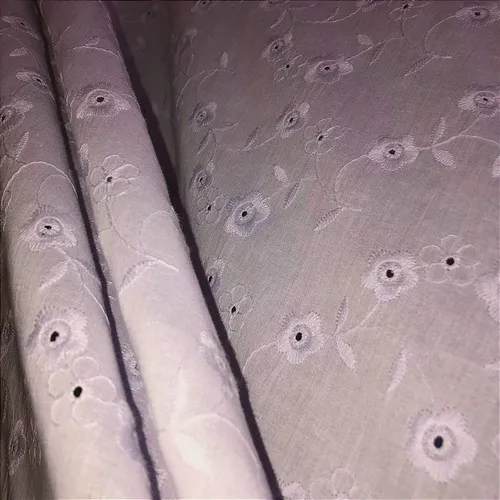 Laise Bordado 100% Algodão - Ramado Floral Lilás Claro - 1,40m de Largura