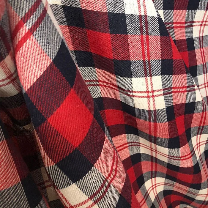 Flanela Xadrez Cachá - Vermelho, Branco e Azul