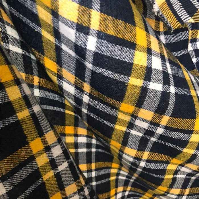 Flanela Xadrez Cachá - Azul, Branco e Amarelo