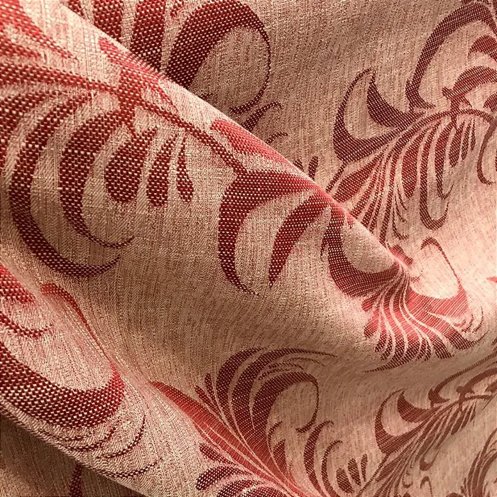 Linho Estampado de Folhagem Vermelho - 2,80m de Largura