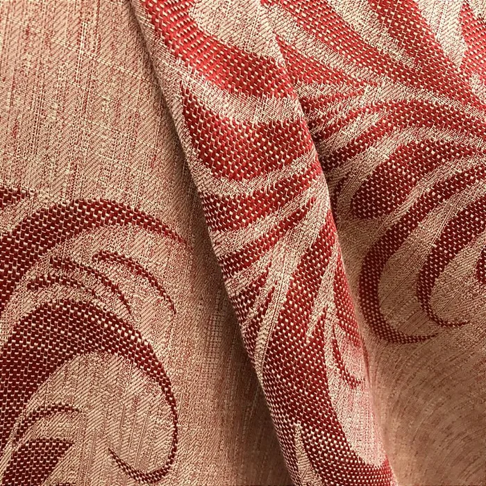 Linho Estampado de Folhagem Vermelho - 2,80m de Largura