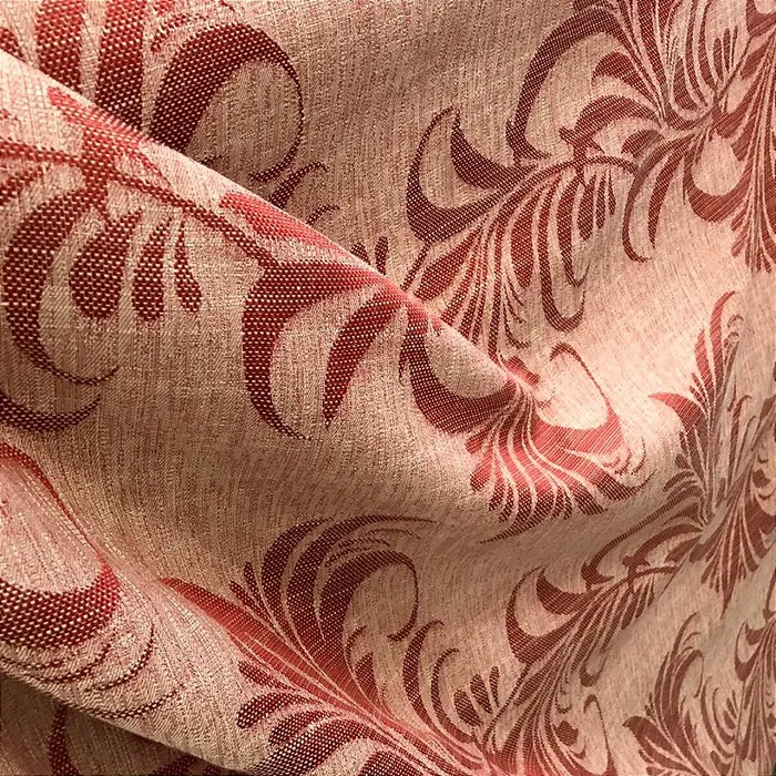 Linho Estampado de Folhagem Vermelho - 2,80m de Largura