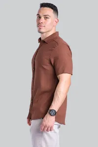 Camisa Viscolinho Manga Curta Marrom | Traje Urbano - imagem 3